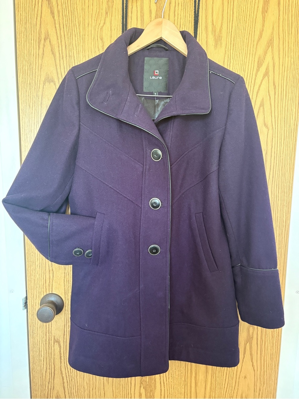 Laura Women's Eggplant Wool Blend Pea Coat